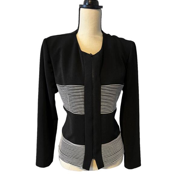 Vintage JESSICA HOWARD Black and White Striped Blazer Jacket, Sz 14 Petite - Picture 2 of 5